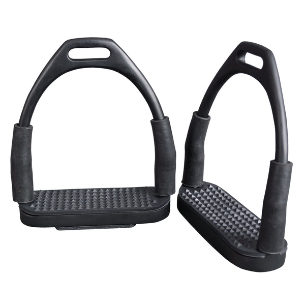 3 In Neck Hilason Western Slanted Stainless Steel rubber Pad Flex Stirrups Black - Uhorse