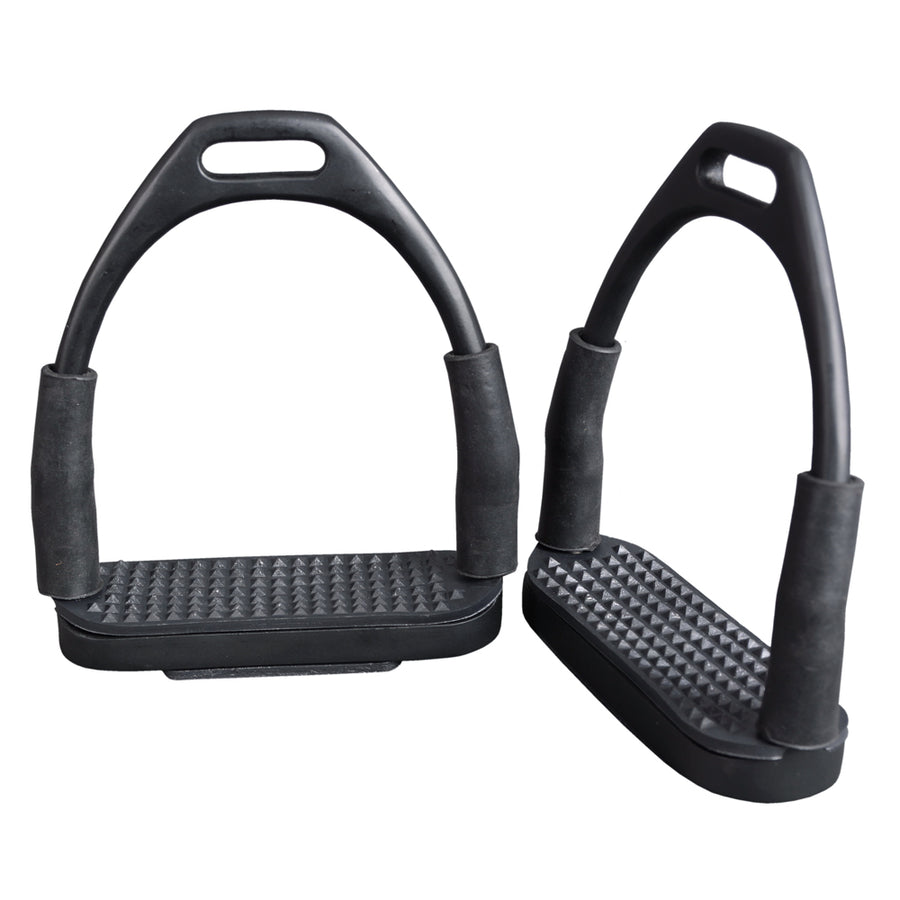 3 In Neck Hilason Western Slanted Stainless Steel rubber Pad Flex Stirrups Black - Uhorse