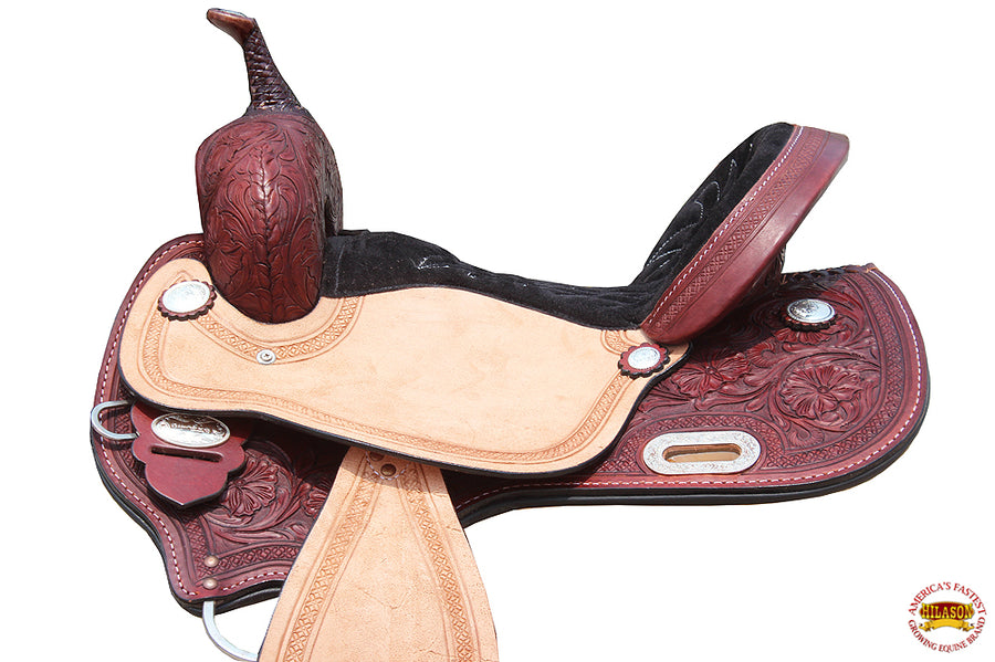 HILASON Western Horse Barrel Saddle Trail Pleasure Leather Mahogany | Treeless for Horses