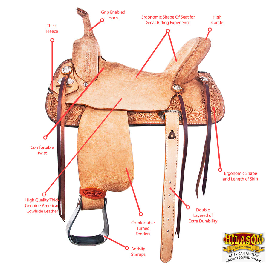 HILASON Flex Tree Western Horse Saddle in American Leather Barrel Trail | for Horses