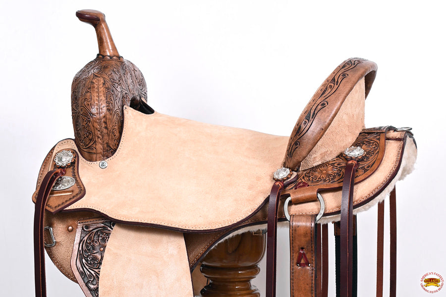 HILASON Flex Tree Western Horse Saddle in American Leather Barrel Trail | for Horses