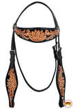 Hilason Western American Leather Horse Headstall Light Oil Black Inlay