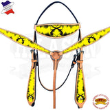 HILASON Yellow Western Horse Headstall Breast Collar Set American Leather | Leather Headstall | Leather Breast Collar | Tack Set for Horses | Horse Tack Set