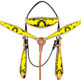 HILASON Yellow Western Horse Headstall Breast Collar Set American Leather | Leather Headstall | Leather Breast Collar | Tack Set for Horses | Horse Tack Set