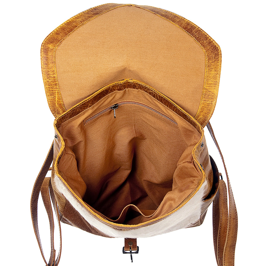 American Darling Backpack Bag Handcrafted from Hand Tooled Floral Leather & Hair-On Cowhide with YKK Zipper