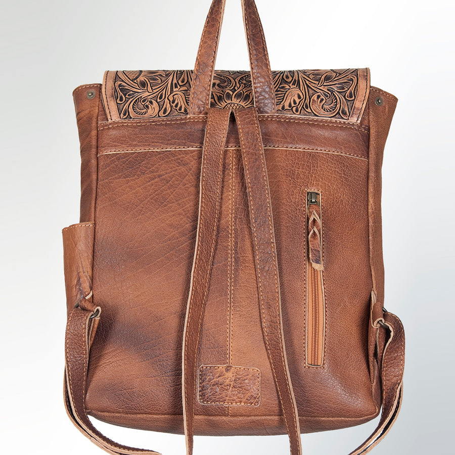 American Darling Backpack Bag Handcrafted from Hand Tooled Floral Leather & Hair-On Cowhide with YKK Zipper