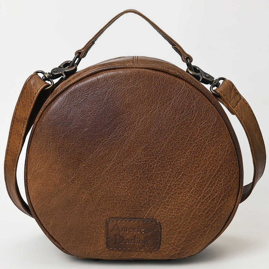 American Darling Canteen Bag Western Leather Hair-On Cowhide Purse with Rivets Embossed and Secure YKK Zipper