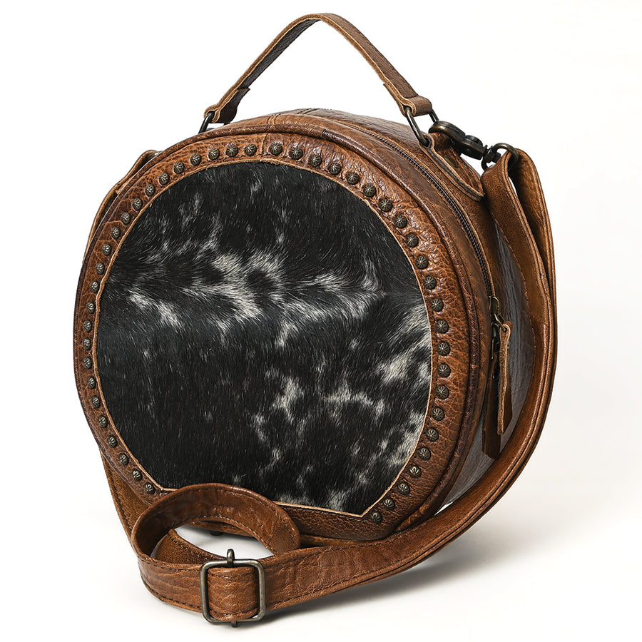 American Darling Western Leather Canteen Bag with Hair-On Cowhide and Rivets - Uhorse