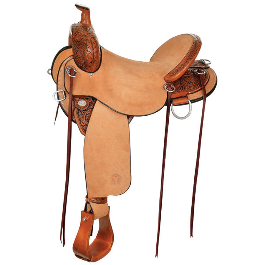 Tan leather western saddle with tooled leather accents - Uhorse
