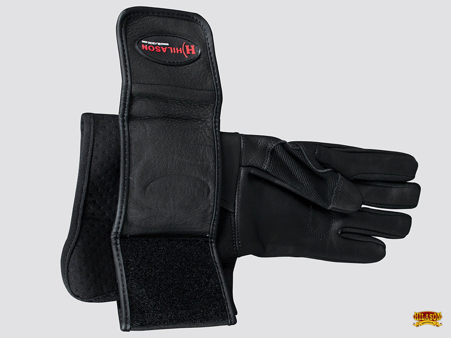 HILASON Bull Riding Gloves Pro Rodeo Genuine Leather Black Left Hand (6" to 10") | Bullback Women Men