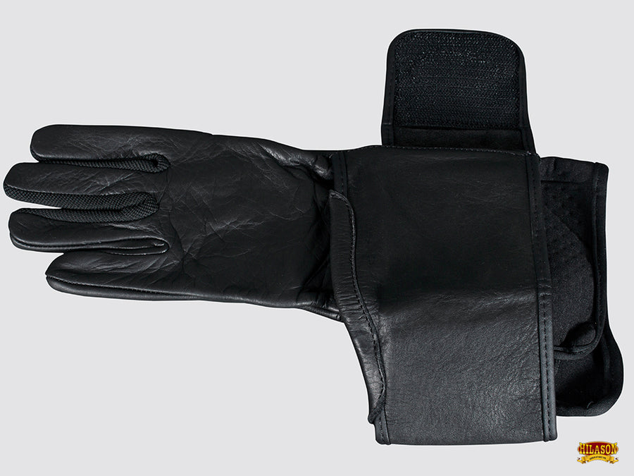 HILASON Bull Riding Gloves Pro Rodeo Genuine Leather Black Left Hand (6" to 10") | Bullback Women Men