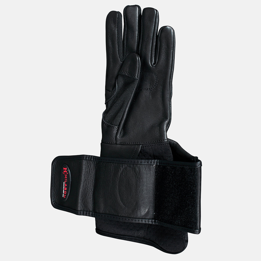 size 10 Hilason Bull Riding Gloves Pro Rodeo Leather Black Left Hand - Uhorse