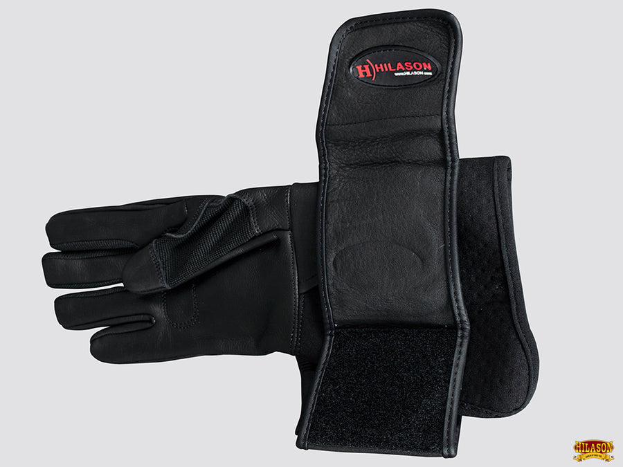 HILASON Bull Riding Gloves Pro Rodeo Genuine Leather Black Right Hand (6" to 10") | Bullback Women Men