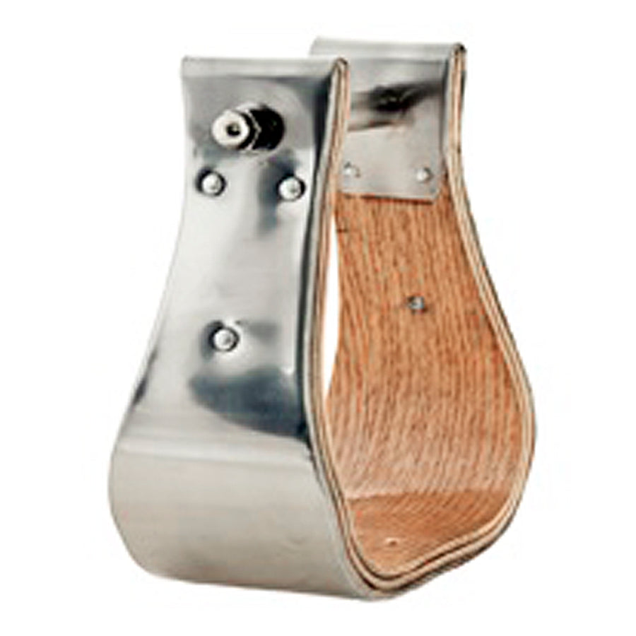 Leather and metal saddle stirrup with wood grain detail - Uhorse