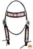 Hilason Western Horse Headstall Bridle American Leather Bling Concho