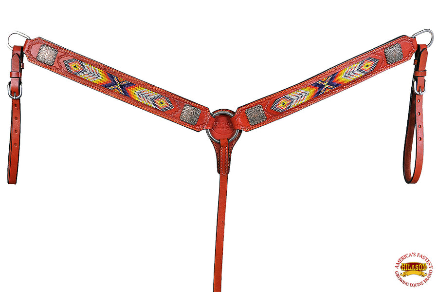 HILASON Western Horse Breast Collar Leather Mahogany Beaded Concho | for Horses