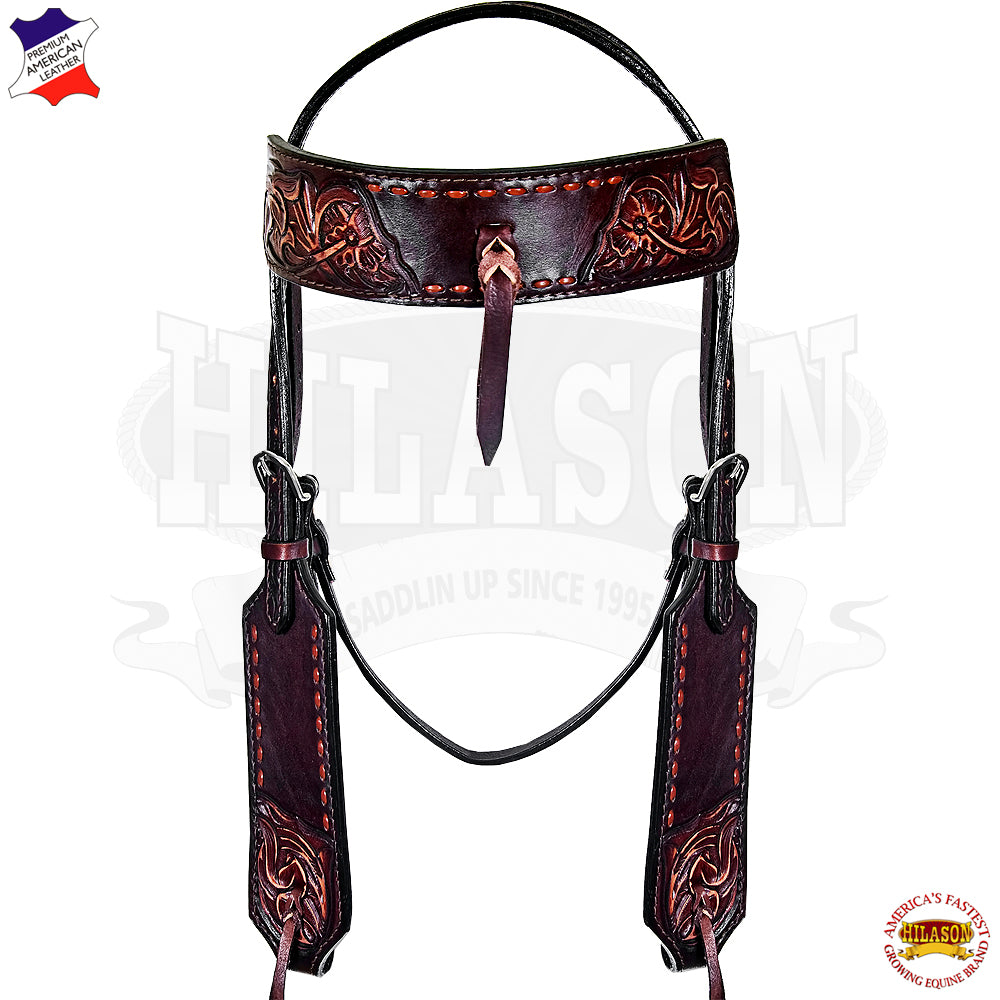 Hilason Western Horse Headstall Bridle American Leather Brown Floral
