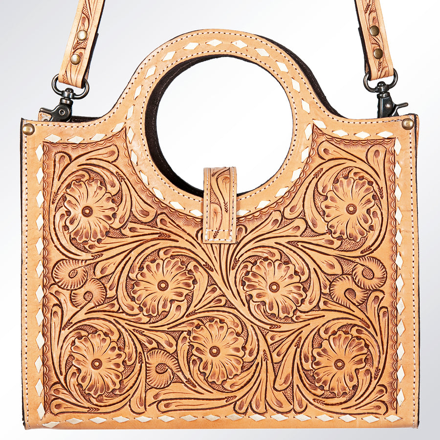 American Darling Western Tote Bag Hand Tooled Floral Carved Genuine Vegetable Tanned Leather Purse with YKK Zipper