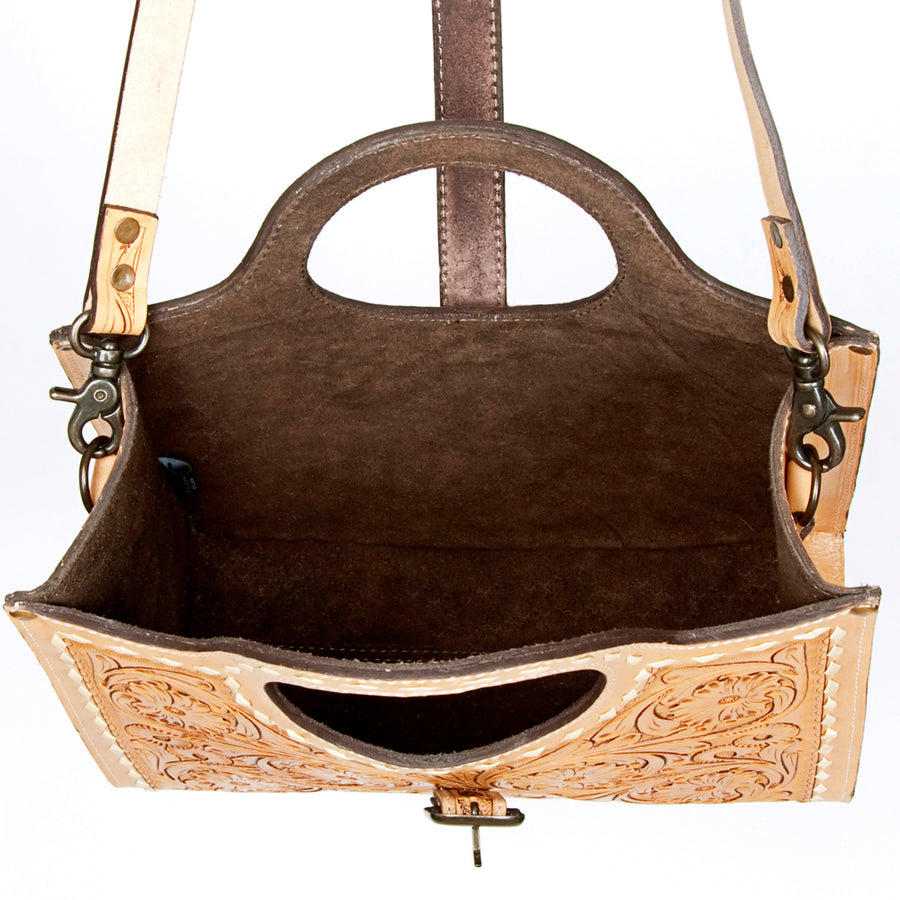 American Darling Western Tote Bag Hand Tooled Floral Carved Genuine Vegetable Tanned Leather Purse with YKK Zipper