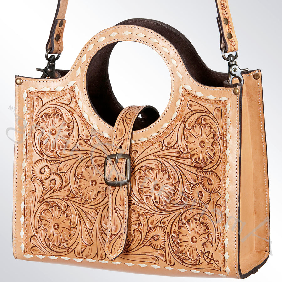 American Darling Hand Tooled Floral Leather Western Tote Bag - Uhorse