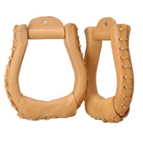 Tough 1 Leather Laced 1" Wide Rawhide Oxbow Stirrups with 3" Neck Tan