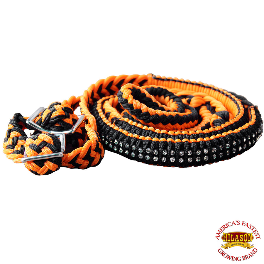 Hilason Horse Headstall Breast Collar Halter Rein Braided Paracord Orange