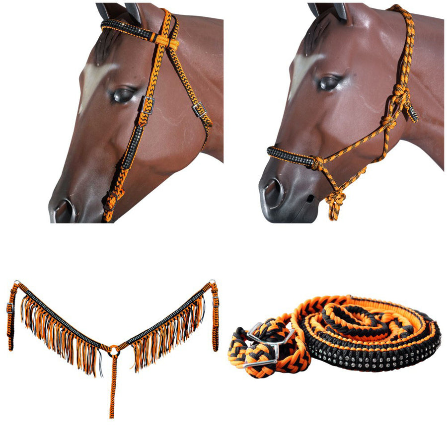 Hilason H. Headstall Breast Collar Halter Rein Braided Paracord Orange by Hilason – Cowboy and equestrian accessories