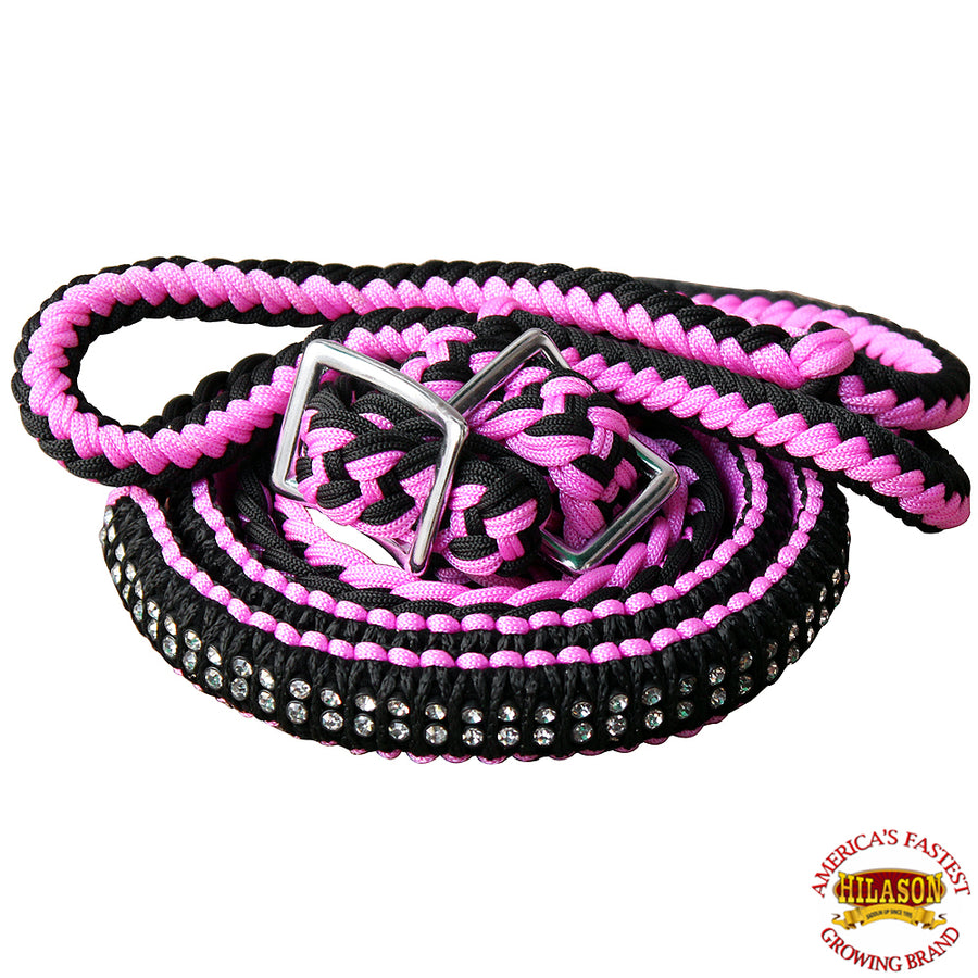 Hilason Horse Headstall Breast Collar Halter Reins Braided Paracord Pink