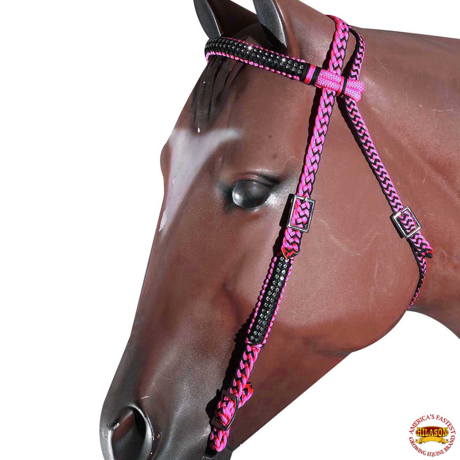 Hilason Horse Headstall Breast Collar Halter Reins Braided Paracord Pink