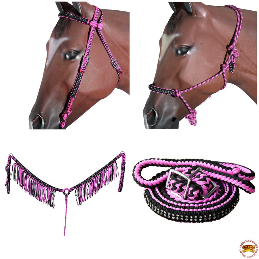 Hilason H. Headstall Breast Collar Halter Reins Braided Paracord Pink by Hilason – Cowboy and equestrian accessories