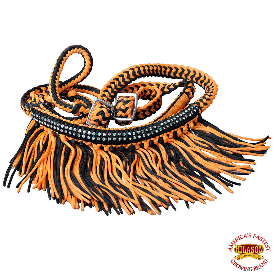 Hilason Horse Headstall Breast Collar Halter Rein Braided Paracord Orange