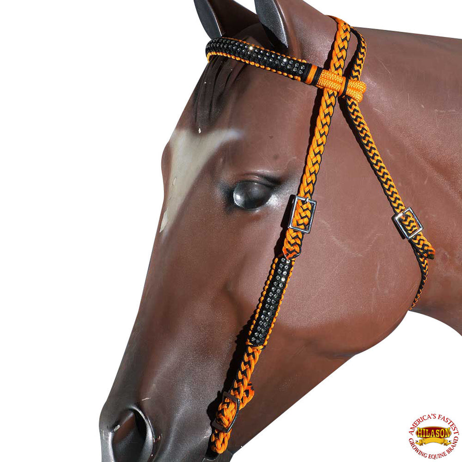 Hilason Horse Headstall Breast Collar Halter Rein Braided Paracord Orange