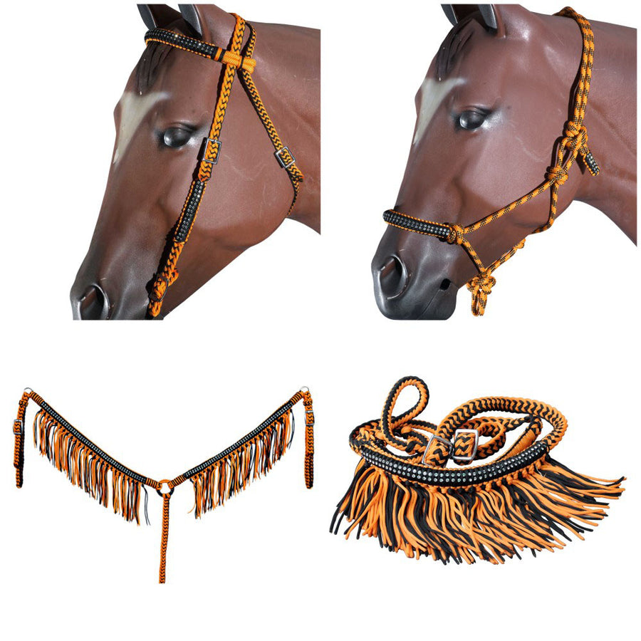 Hilason Horse Headstall Breast Collar Halter Rein Braided Paracord Orange - Uhorse