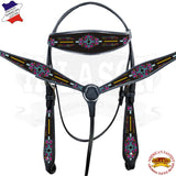 Western Horse Headstall Breast Collar Set American Leather Black Hilason