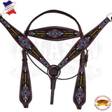 Western Horse Headstall Breast Collar Set American Leather Aztec Hilason