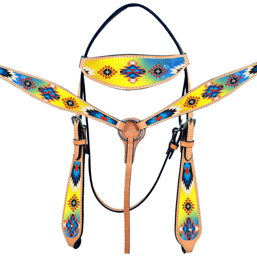 Western Horse Headstall Breast Collar Set American Leather Aztec Hilason