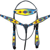 Western Horse Headstall Breast Collar Set American Leather Aztec Hilason