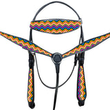 Western Horse Headstall Breast Collar Set American Leather Black Hilason