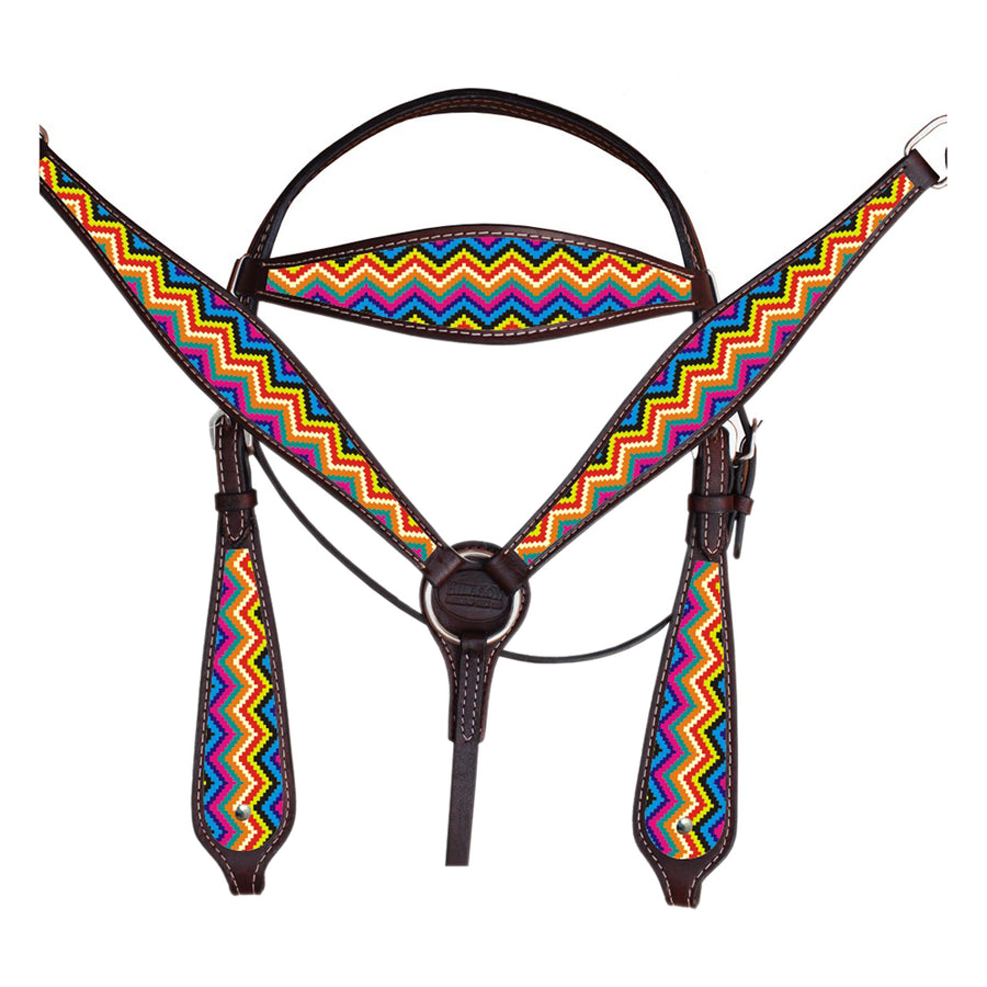 Western Horse Headstall Breast Collar Set American Leather Brown Hilason