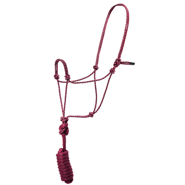 Burgundy nylon rope halter with lead rope - Uhorse