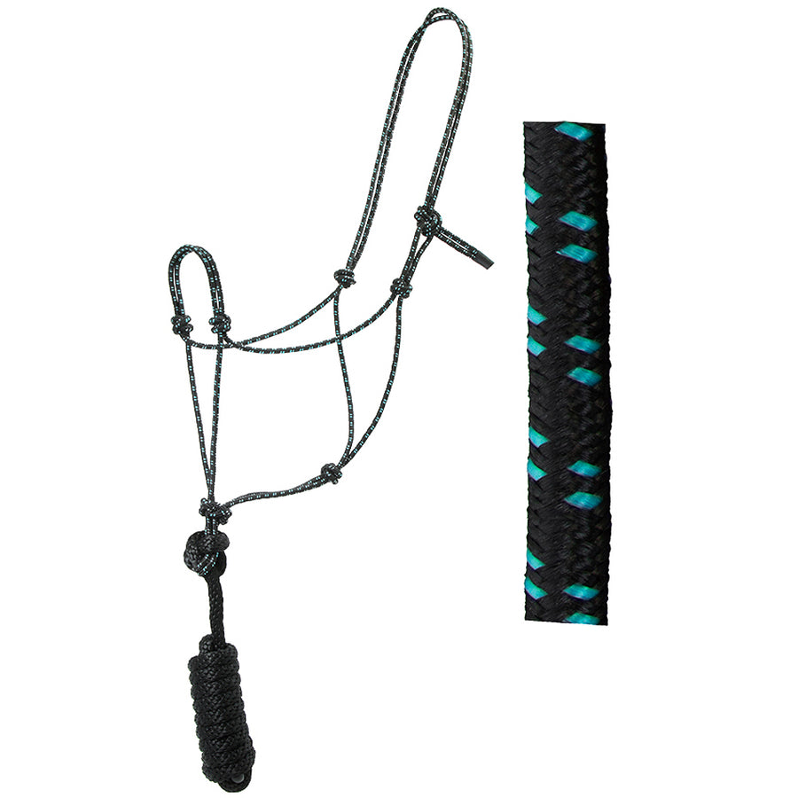 Black nylon halter with turquoise diamond pattern lead rope - Uhorse