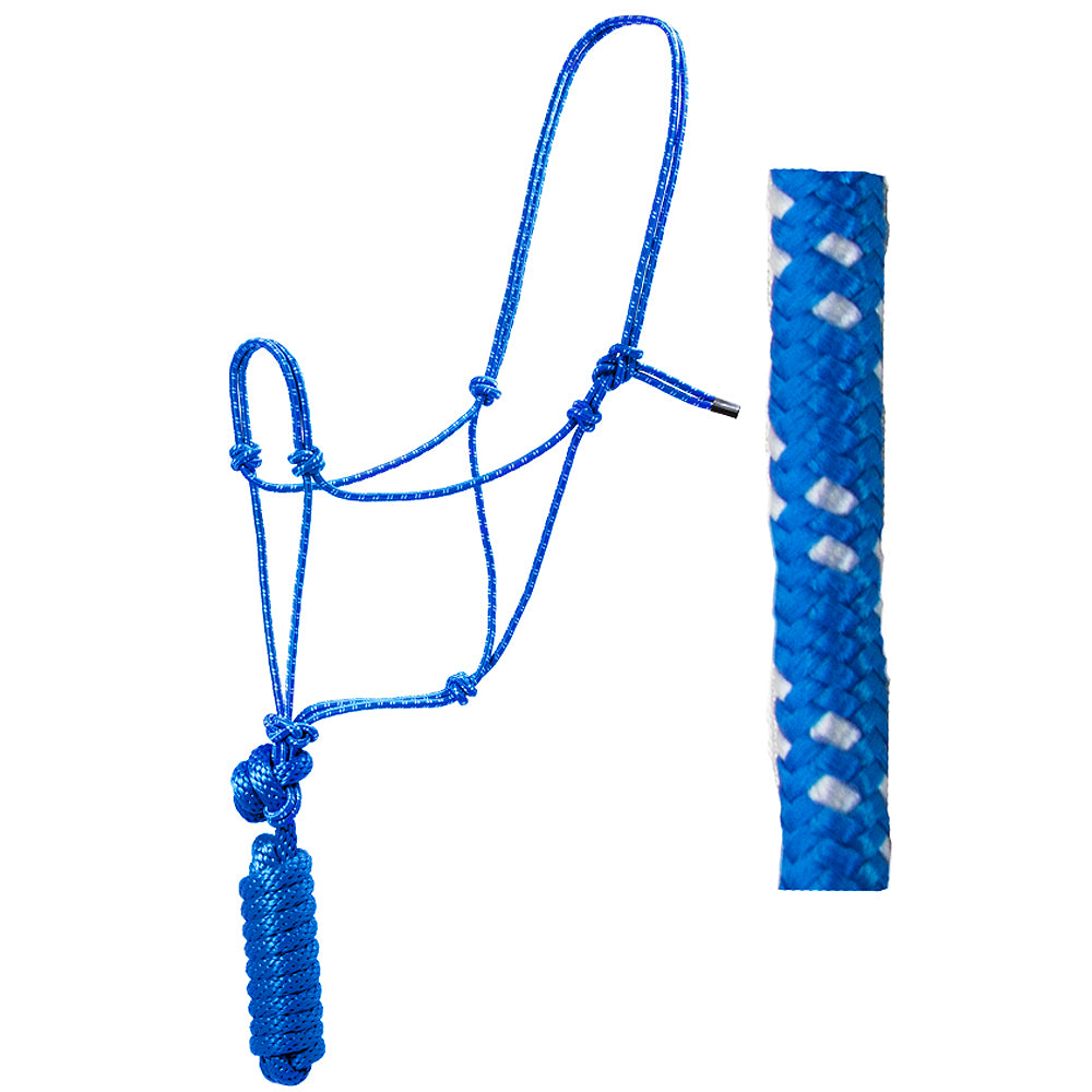 8 Ft Hilason Horse Halter Knotted Basic Poly Rope With Lead Blue