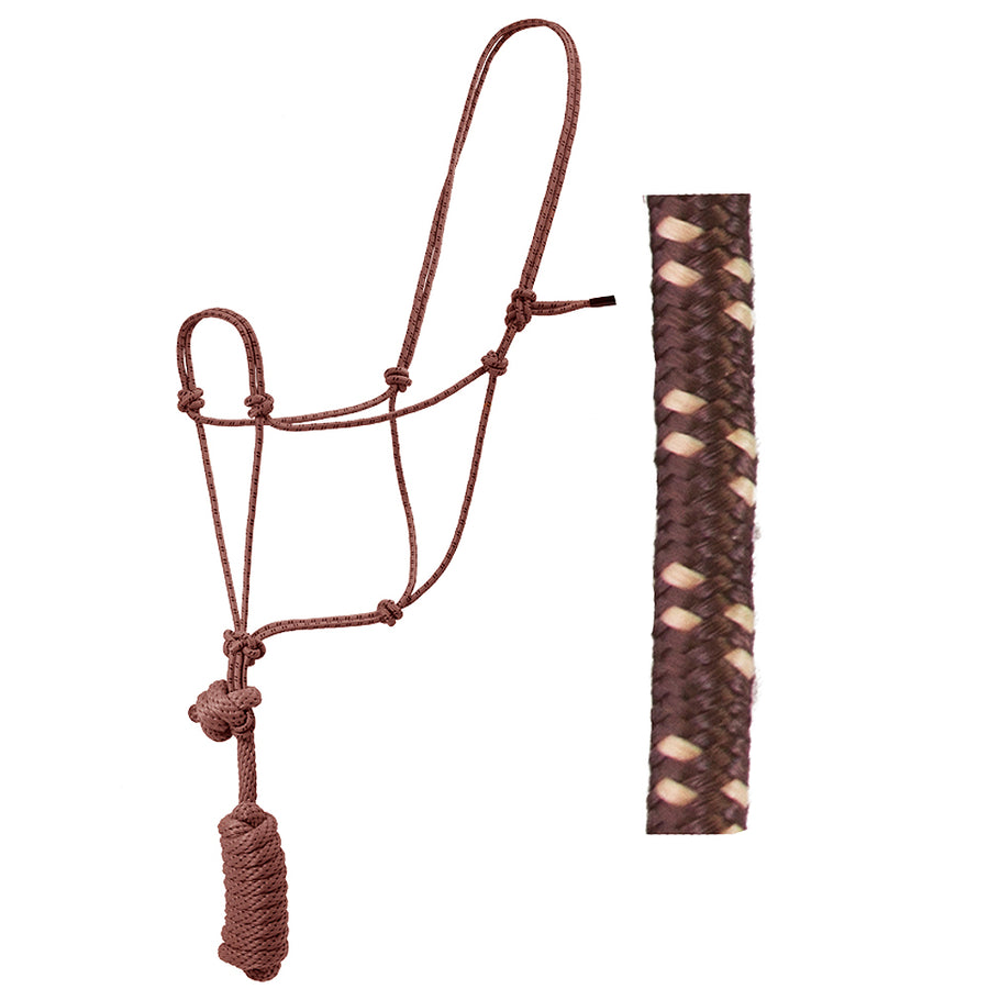 Burgundy nylon halter with lead rope and woven nose guard - Uhorse