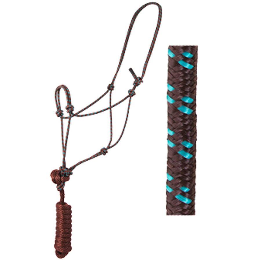 Brown nylon halter with turquoise accents and matching lead rope - Uhorse