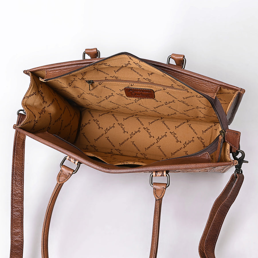 American Darling Tote Bag Handcrafted from Hand Tooled Floral Carved Genuine Leather with YKK Zipper and Large Capacity