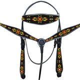 Western Horse Headstall Breast Collar Set American Leather Black Hilason