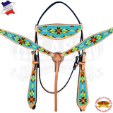 Western Horse Headstall Breast Collar Set American Leather Beaded Hilason