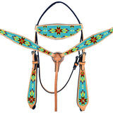 Western Horse Headstall Breast Collar Set American Leather Beaded Hilason