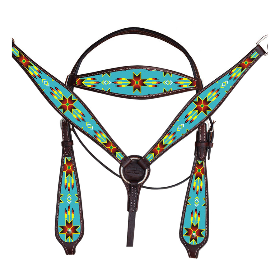 W. H. Headstall Breast Collar Set American Leather Brown Hilason – by Hilason – Cowboy and equestrian accessories