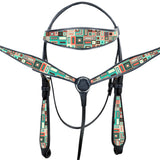 Western Horse Headstall Breast Collar Set American Leather  Block Hilason